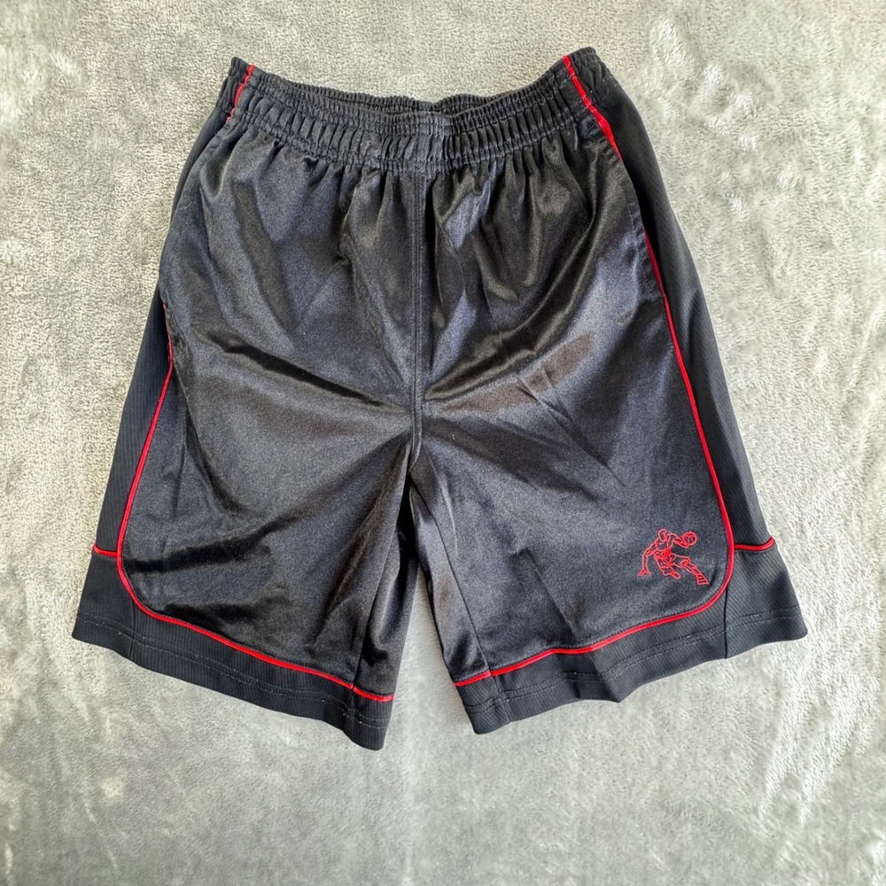 AND1 Basketball Shorts Boys L 10/12 Black Red Athletic Y2K Streetwear Hoop Sport